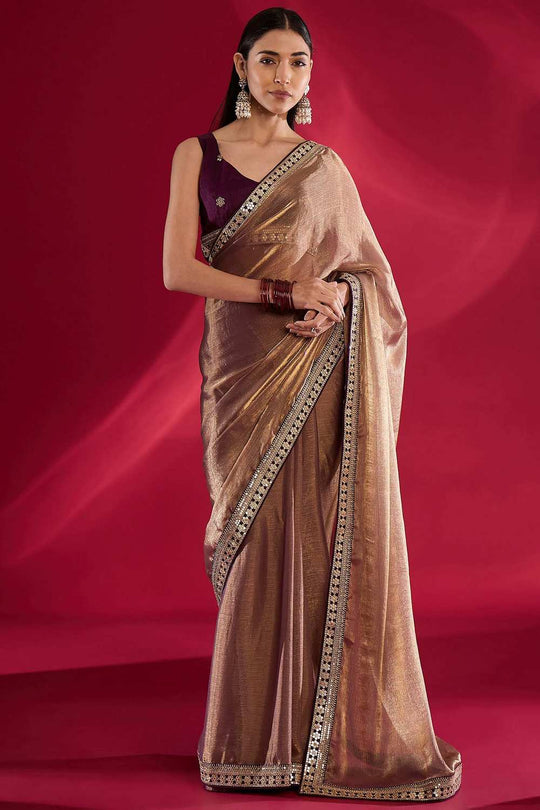 Mena Mauve Metallic Shimmer Chiffon One Minute Saree