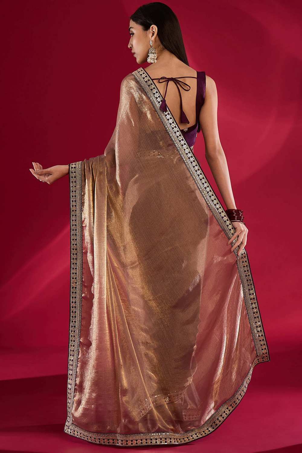 Mena Mauve Metallic Shimmer Chiffon One Minute Saree