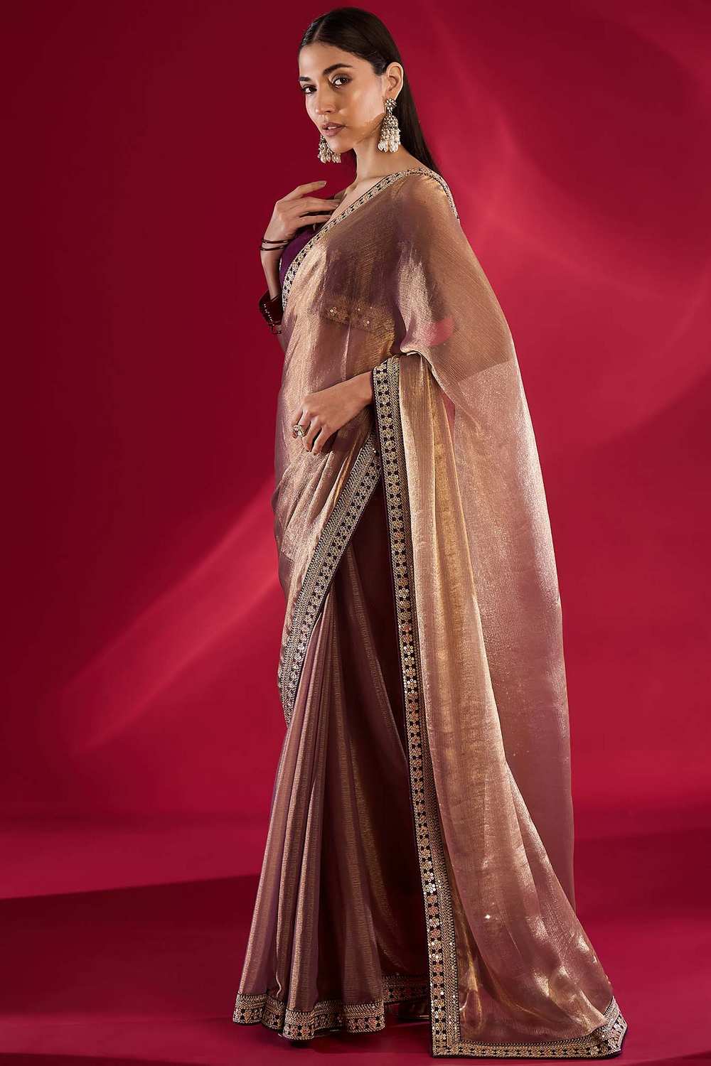 Mena Mauve Metallic Shimmer Chiffon One Minute Saree