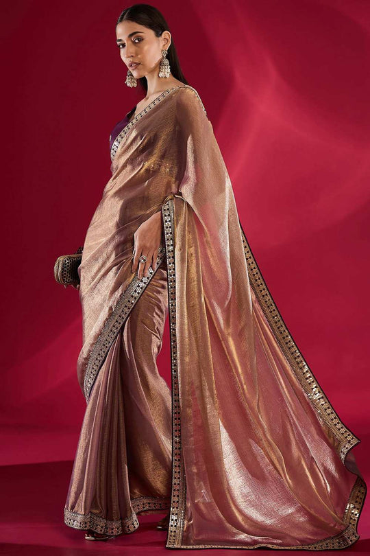 Mena Mauve Metallic Shimmer Chiffon One Minute Saree
