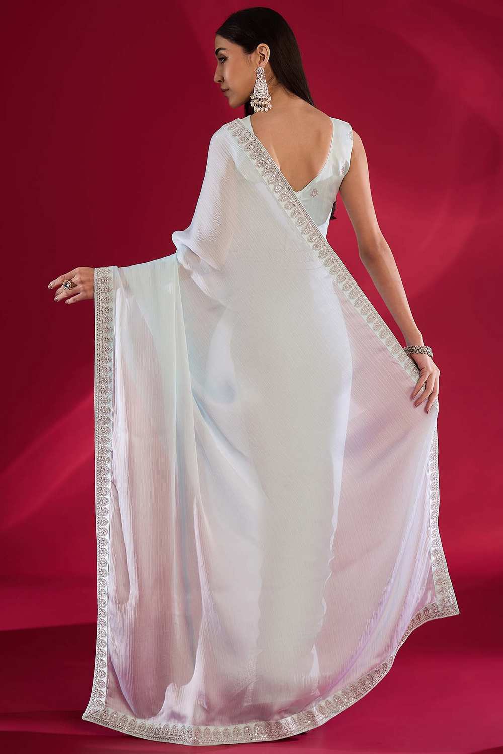 Sofi Light Blue Satin Silk Solid Ready To Wear One Minute Saree