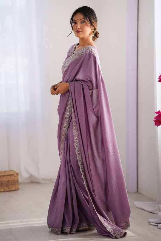 Prerna Lavender Vichitra Silk Embellished Ready To Wear One Minute Saree