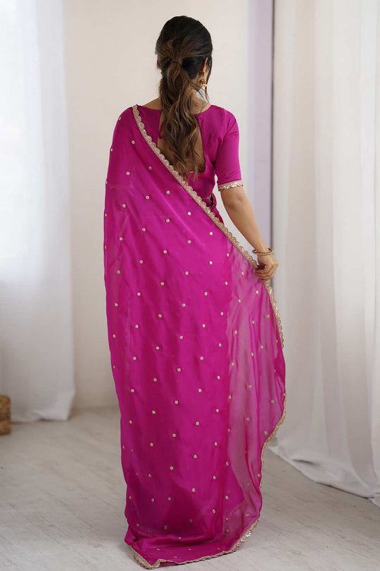 Trisha Pink Georgette Embroidered Ready To Wear One Minute Saree