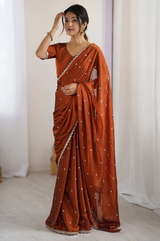 Trisha Brown Georgette Embroidered Ready To Wear One Minute Saree