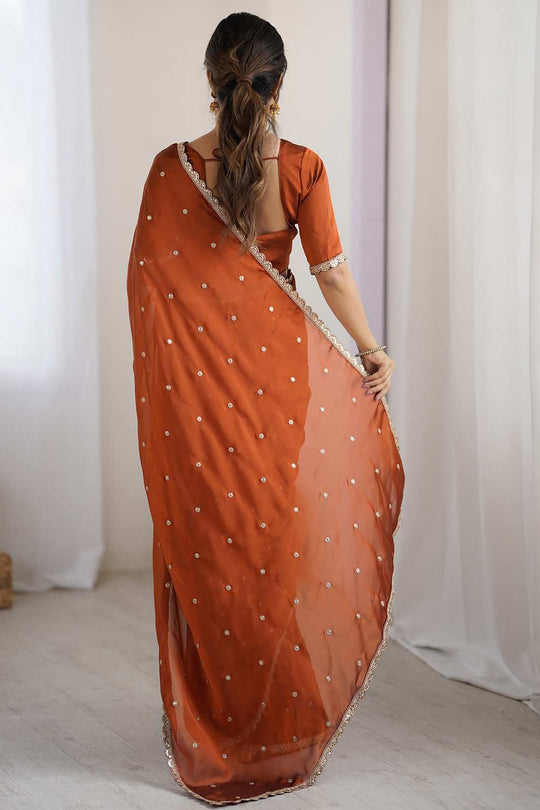 Trisha Brown Georgette Embroidered Ready To Wear One Minute Saree