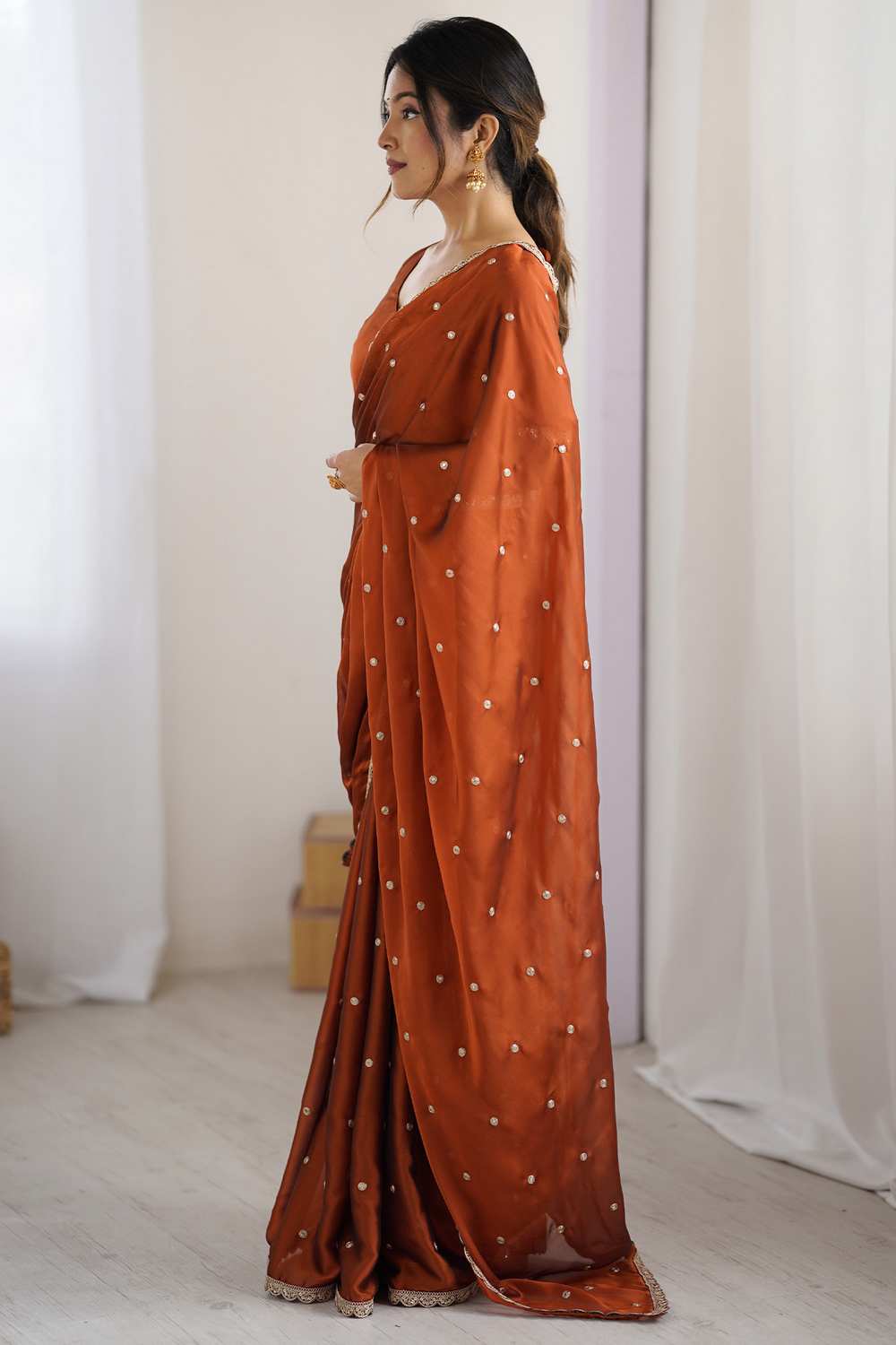 Trisha Brown Georgette Embroidered Ready To Wear One Minute Saree