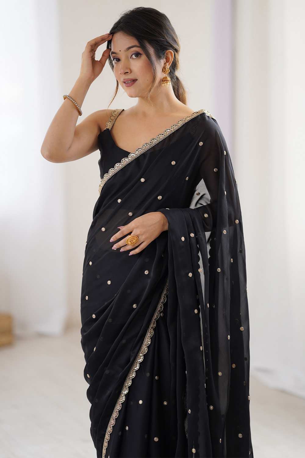Trisha Black Georgette Embroidered Minute Saree