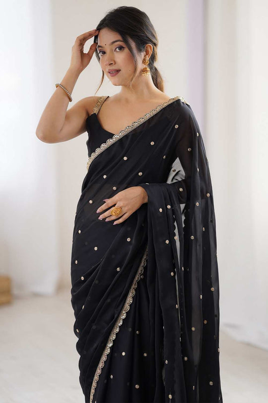 Trisha Black Georgette Embroidered Minute Saree