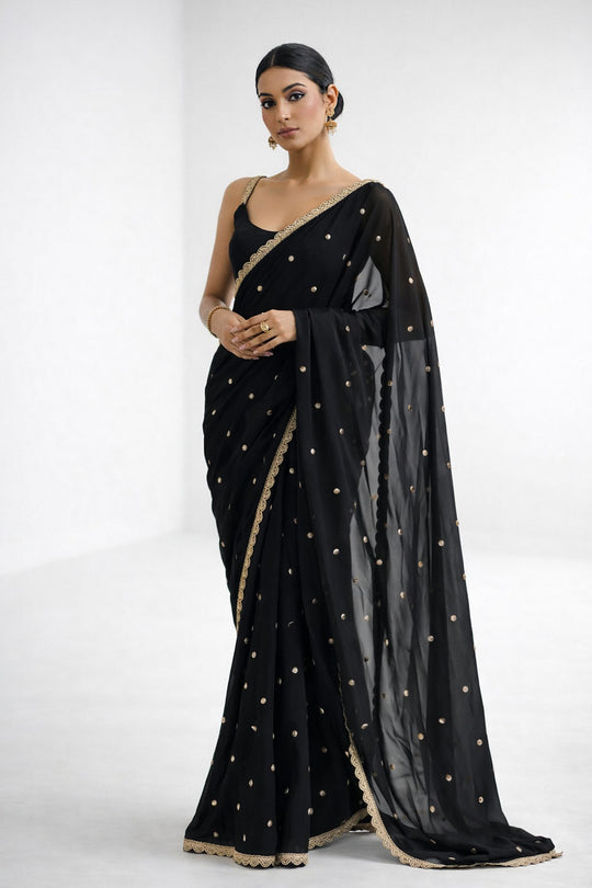 Trisha Black Georgette Embroidered Minute Saree