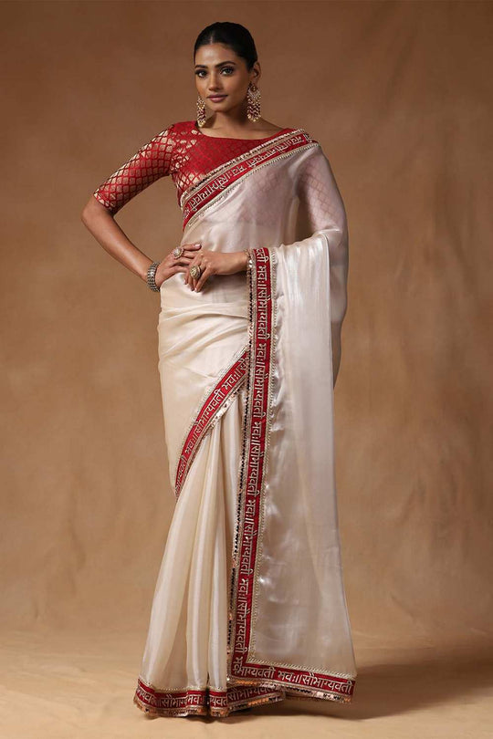 Rekha White Tissue Solid Ready To Wear One Minute Saree