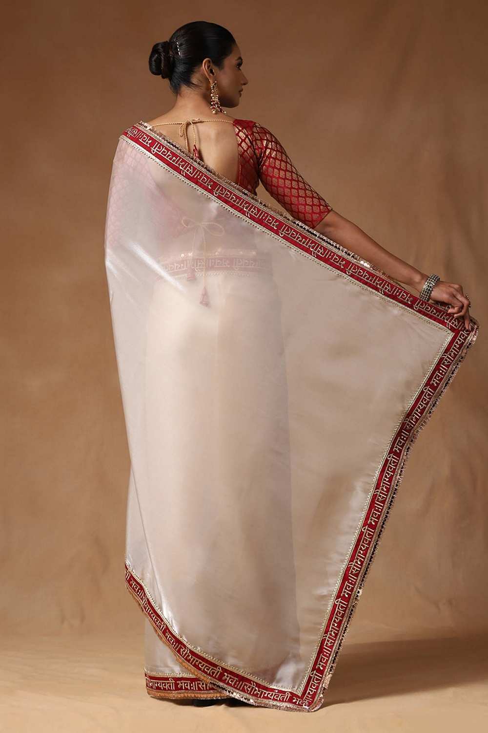 Rekha White Tissue Solid Ready To Wear One Minute Saree