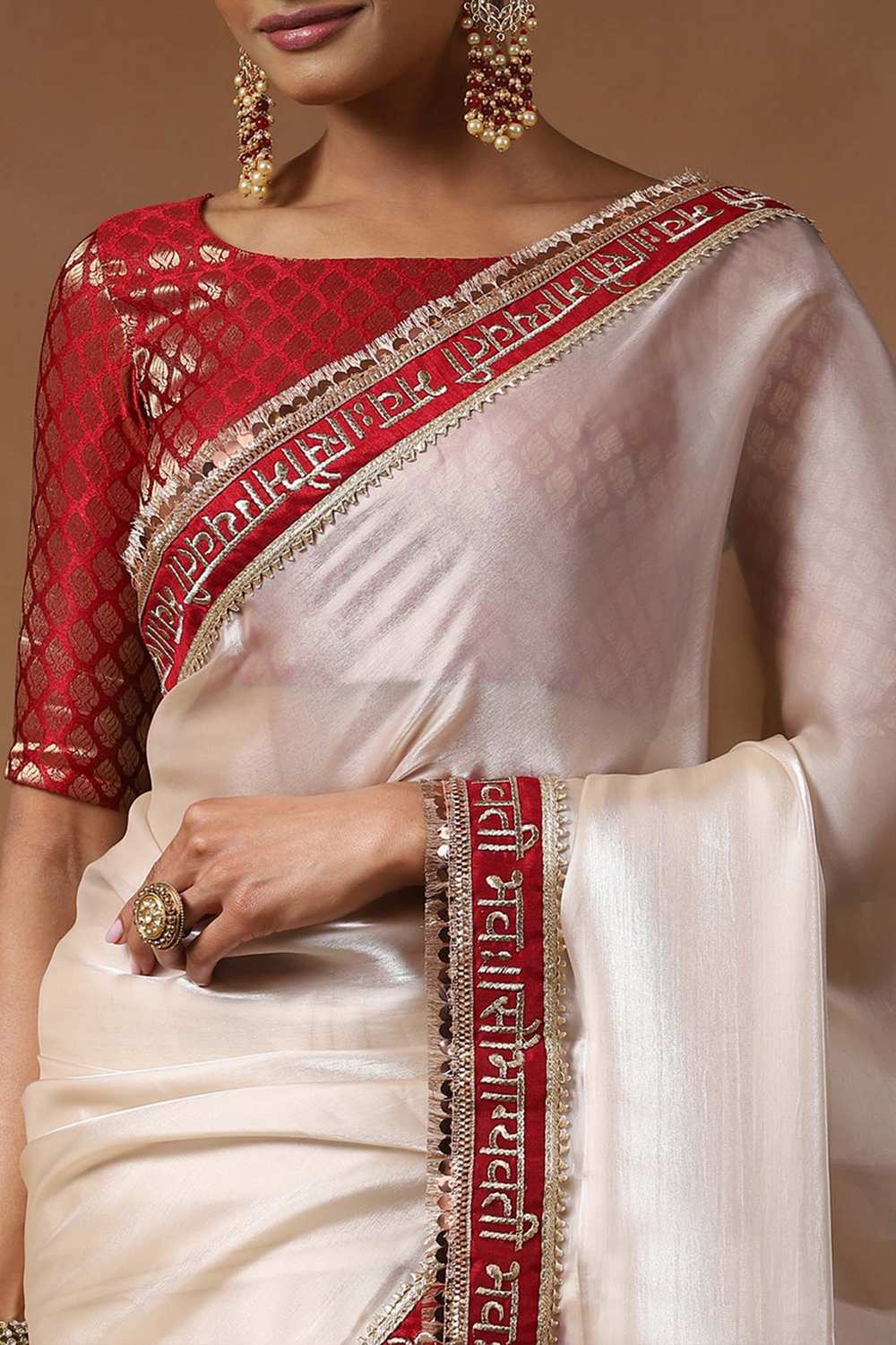 Rekha White Tissue Solid Ready To Wear One Minute Saree
