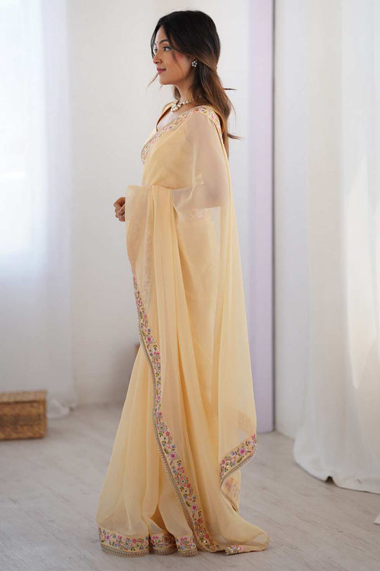 Trisha Yellow Georgette Embellished Ready To Wear One Minute Saree