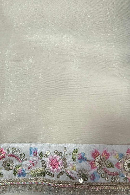 Trisha Off White Georgette Solid Ready To Wear One Minute Saree