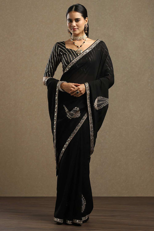 Talia Black Vichitra Silk Ethnic Motif Ready To Wear One Minute Saree