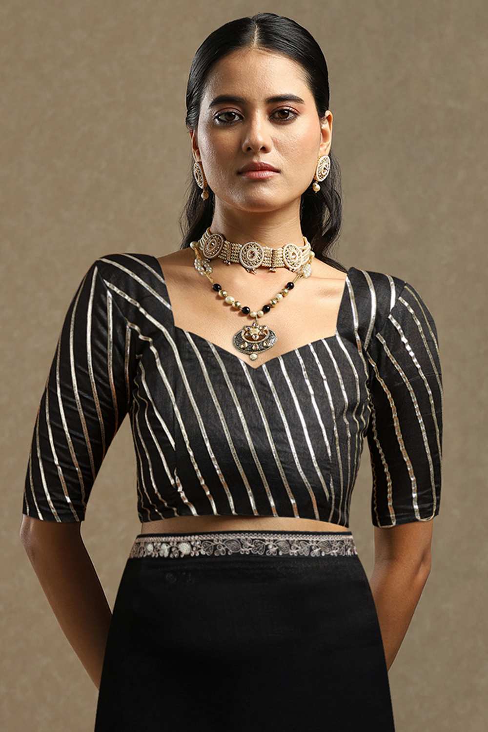 Talia Black Vichitra Silk Ethnic Motif Ready To Wear One Minute Saree