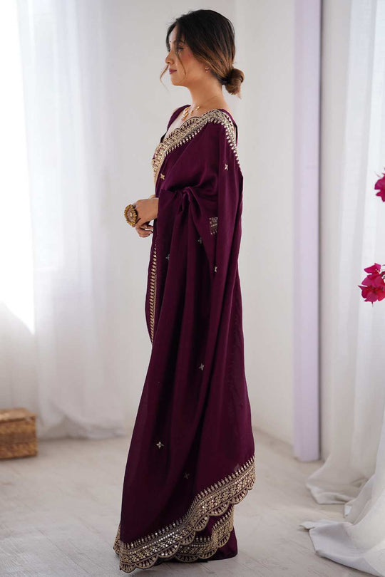 Prerna Purple Vichitra Silk Embellished Ready To Wear One Minute Saree