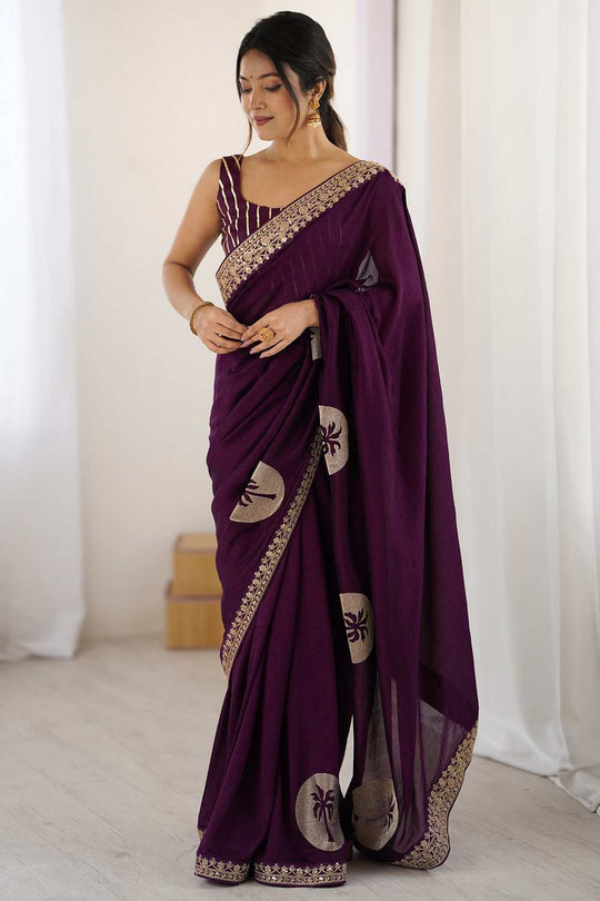 Jaya Purple Vichitra Silk Embroidered Ready To Wear One Minute Saree