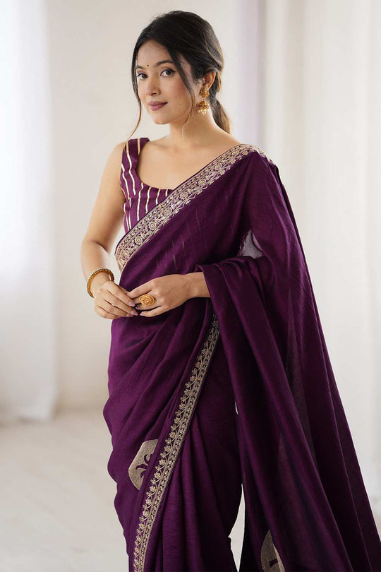 Jaya Purple Vichitra Silk Embroidered Ready To Wear One Minute Saree