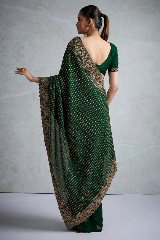 Rory Bottle Green Vichitra Silk Zari Border Ready to Wear Saree
