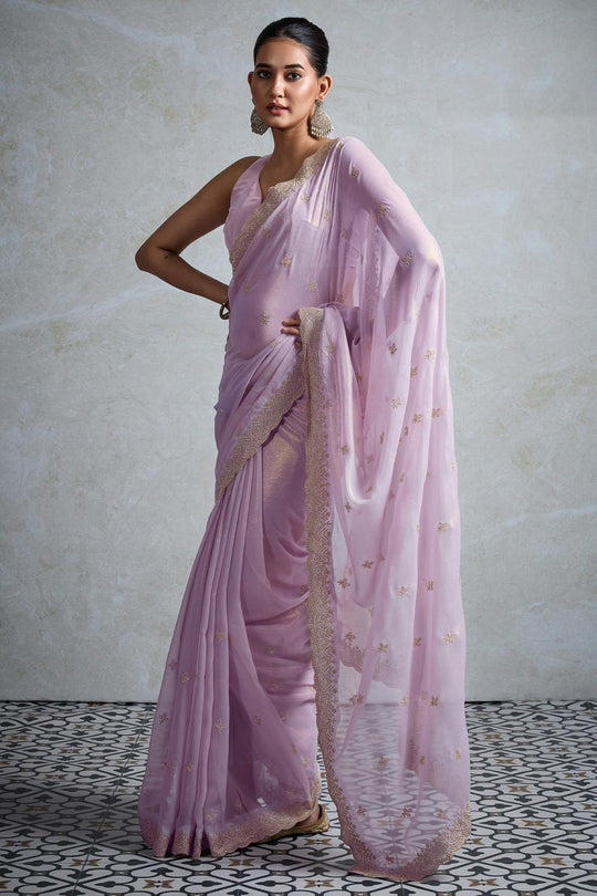 Taylor Lavender Georgette Zari Embroidered Ready to Wear Saree