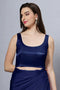 Reema Dark Blue Satin Comfort Stretch™  Deep U Adjustable Tie Back Blouse