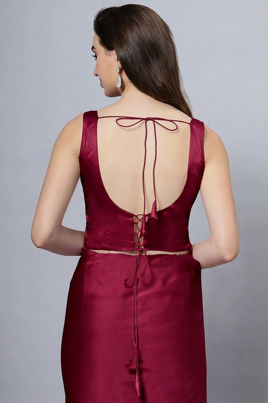 Reema Magenta Satin Comfort Stretch™  Deep U Adjustable Tie Back Blouse