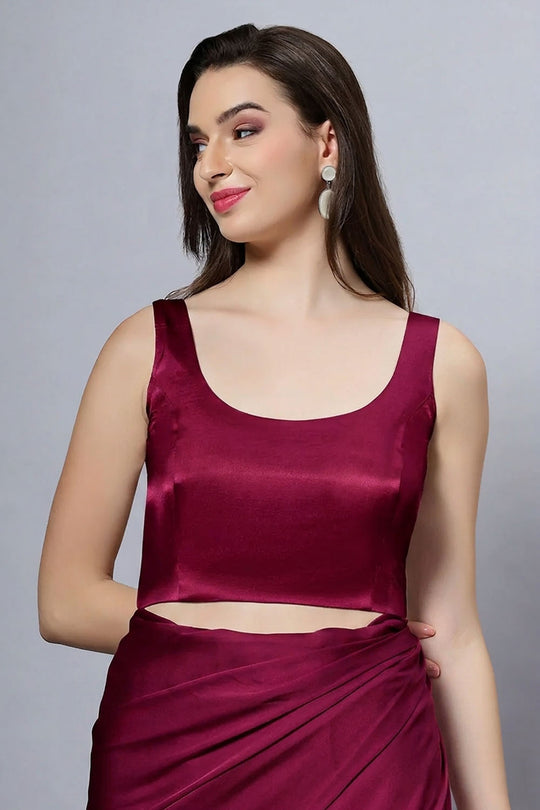 Reema Magenta Satin Comfort Stretch™  Deep U Adjustable Tie Back Blouse