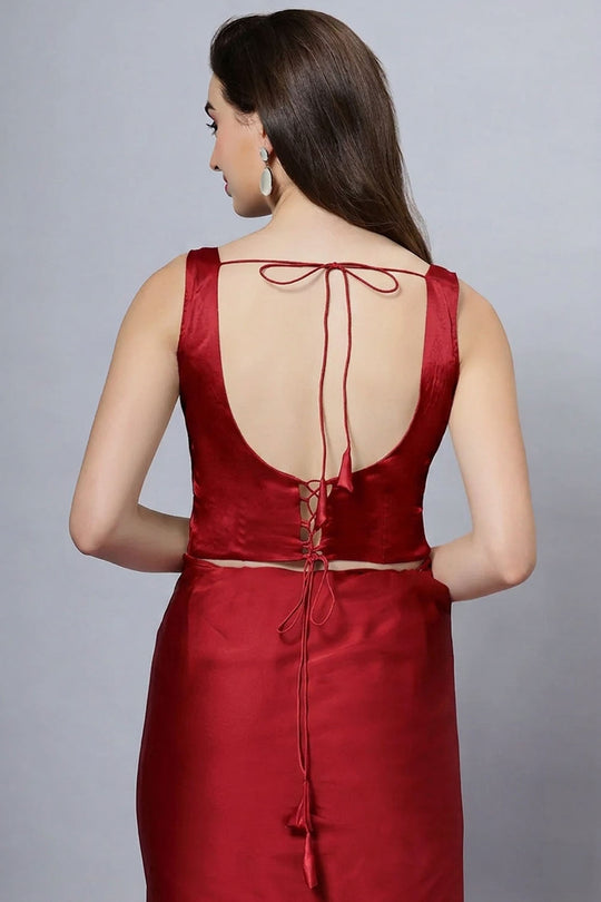 Reema Red Satin Comfort Stretch™  Deep U Adjustable Tie Back Blouse