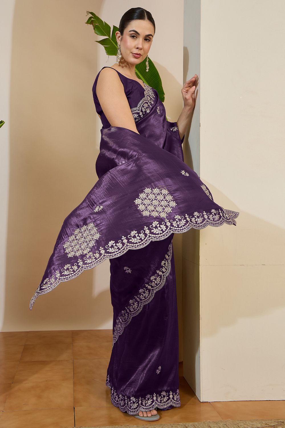 Milli Purple Tissue Zari Embroidered Ready to Wear Saree
