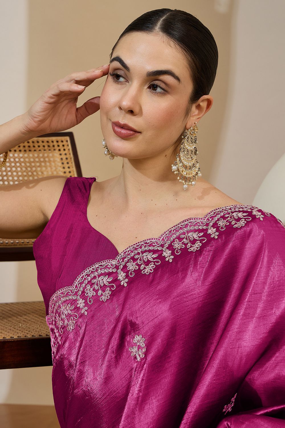 Milli Pink Tissue Zari Embroidered Ready to Wear Saree