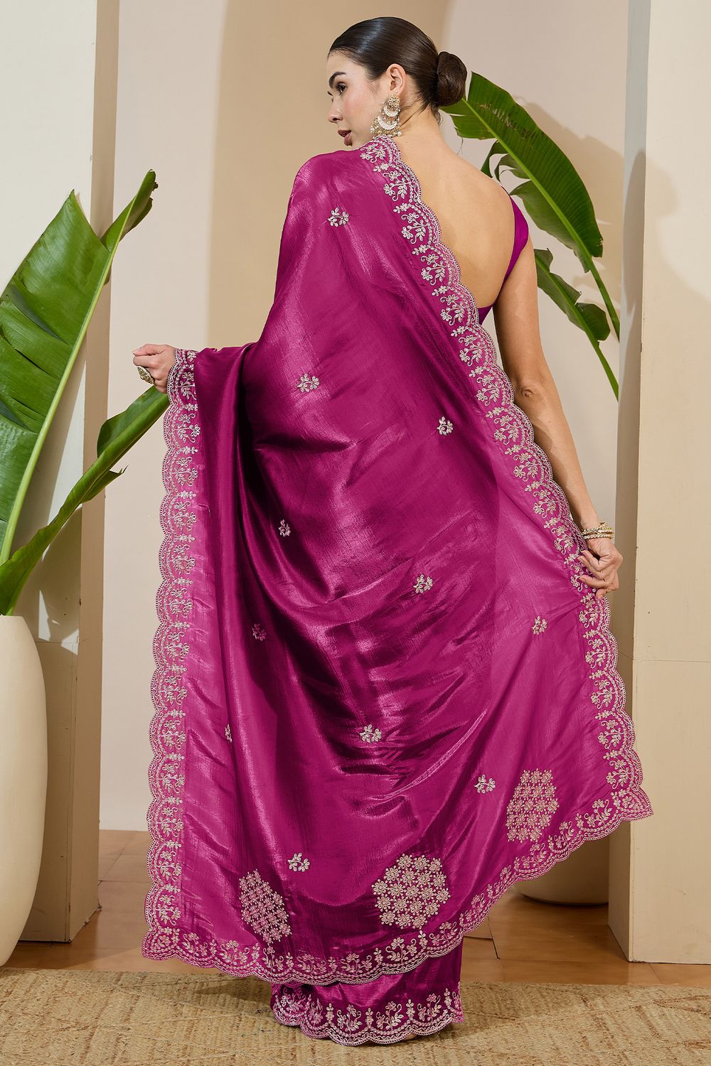 Milli Pink Tissue Zari Embroidered Ready to Wear Saree