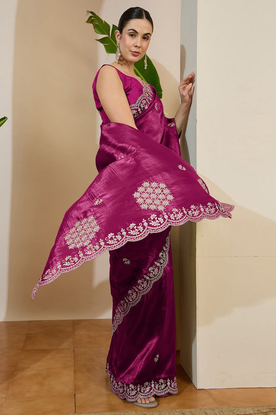 Milli Pink Tissue Zari Embroidered Ready to Wear Saree