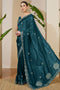 Milli Teal Blue Tissue Zari Embroidered Ready to Wear Saree