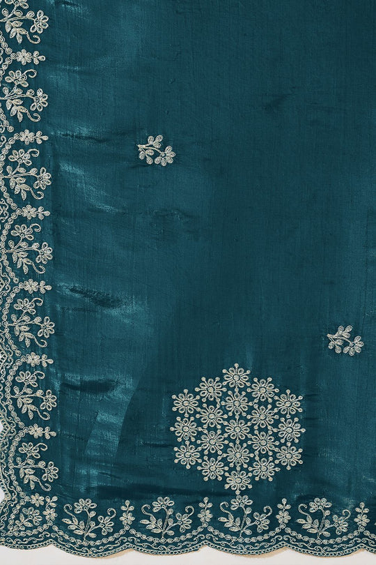 Milli Teal Blue Tissue Zari Embroidered Ready to Wear Saree