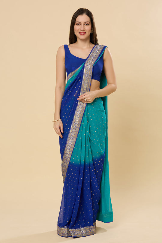 Celia Teal and Blue Printed Georgette Ready to Wear Saree