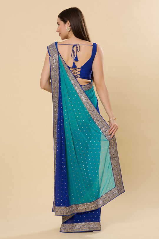 Celia Teal and Blue Printed Georgette Ready to Wear Saree