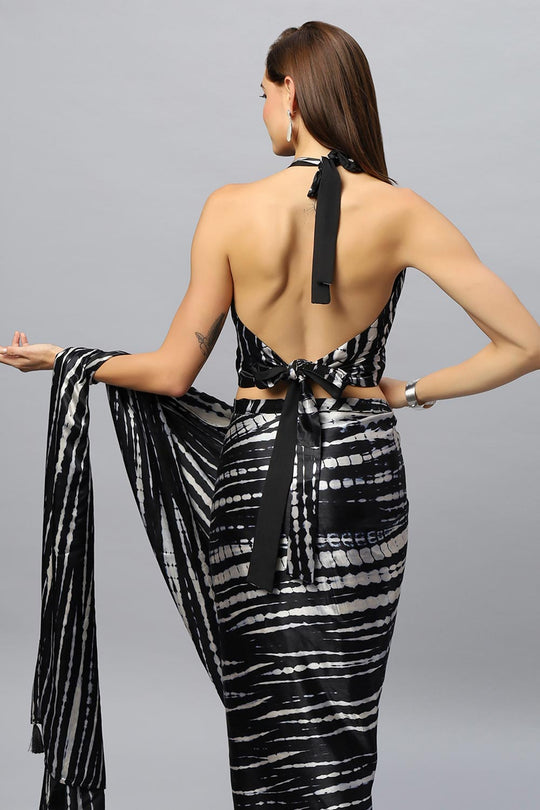 Rihana Black & White Tie Dye Modal Satin Halter