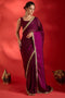 Tanya Wine Satin Solid With Sequin Border Ready To Wear Saree