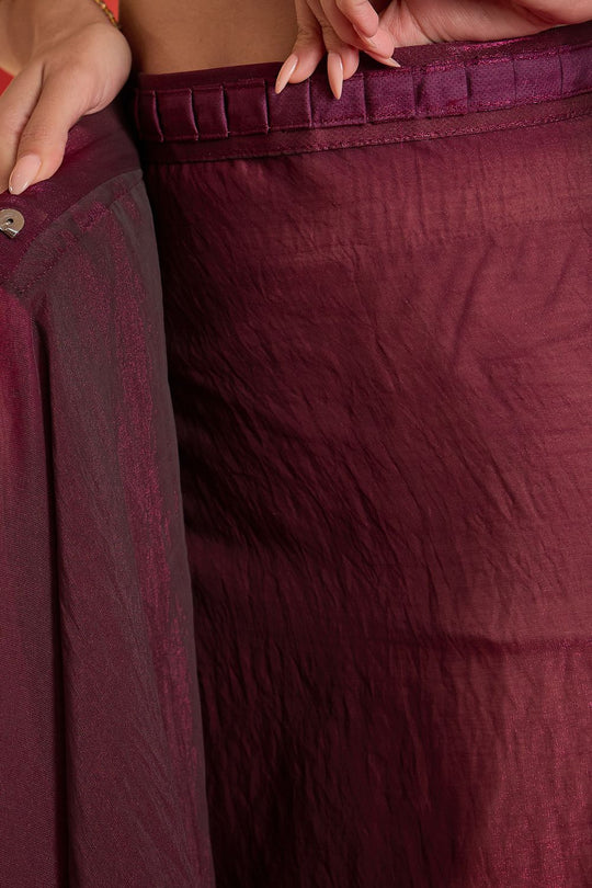 Tanya Wine Satin Solid With Sequin Border Ready To Wear Saree