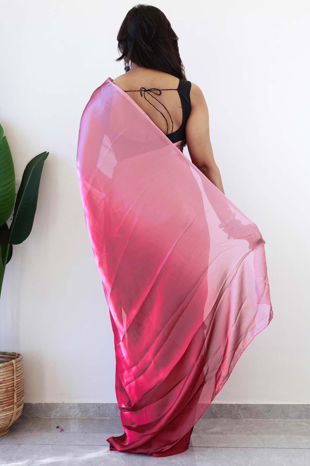Pink Georgette Ombre One Minute Saree – Ready to Wear