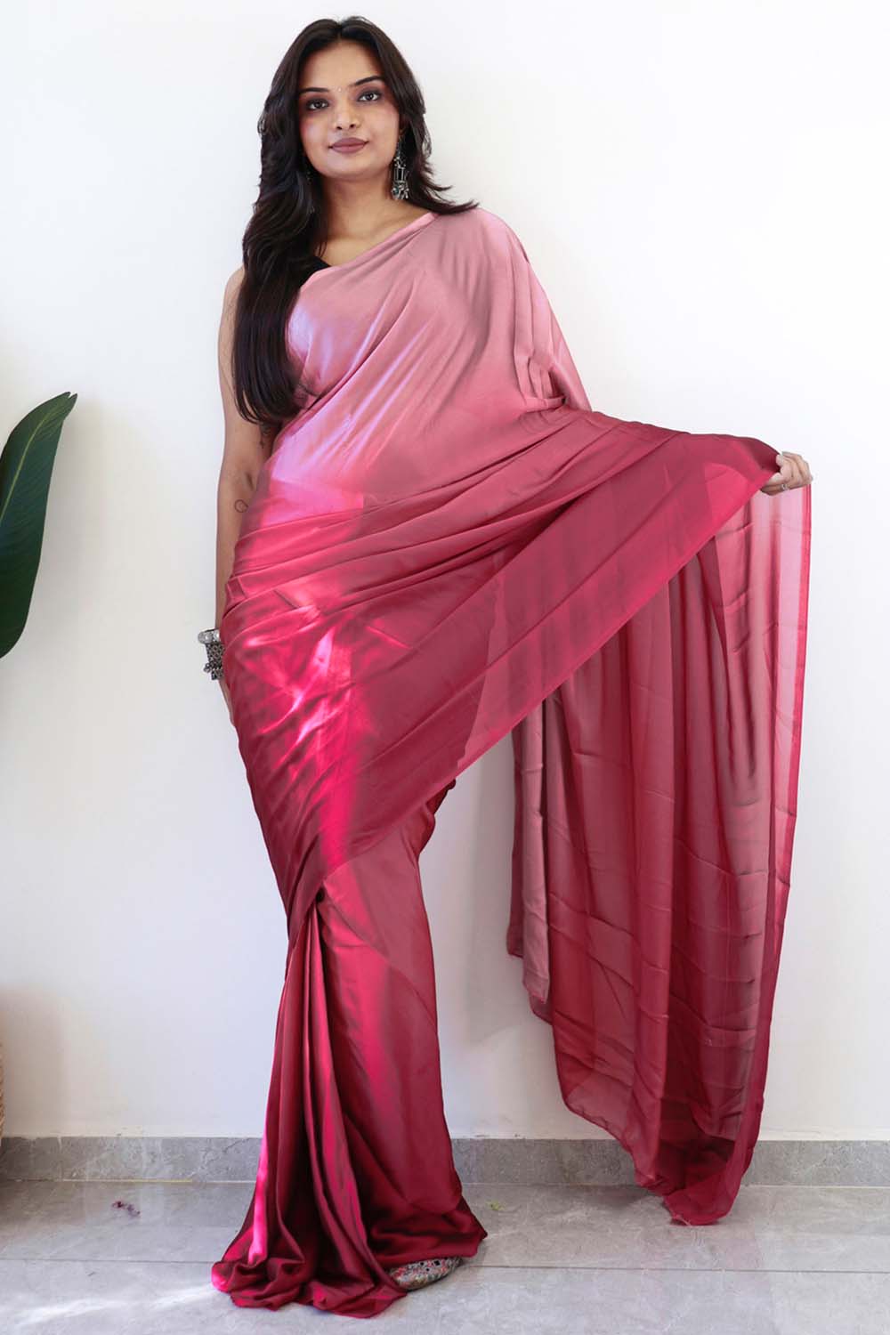 Pink Georgette Ombre One Minute Saree – Ready to Wear