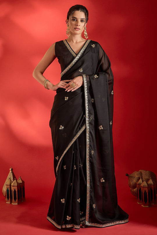 Merve Black Georgette Sequins Ready To Wear Saree