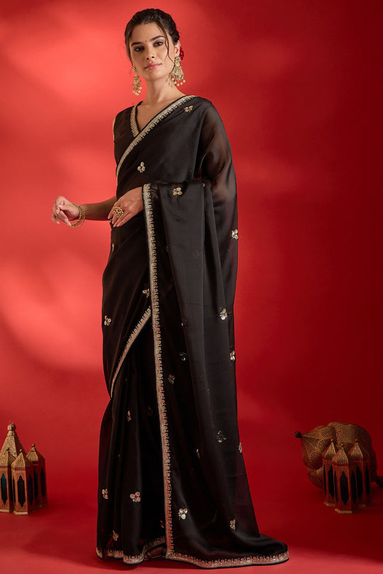 Merve Black Georgette Sequins Ready To Wear Saree