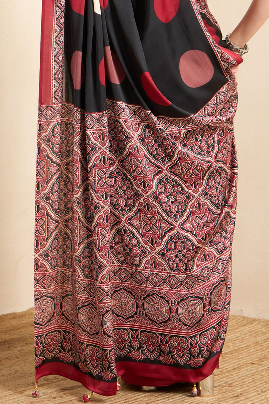 Rakhi Black Crepe Ajrakh Printed Ready To Wear Saree