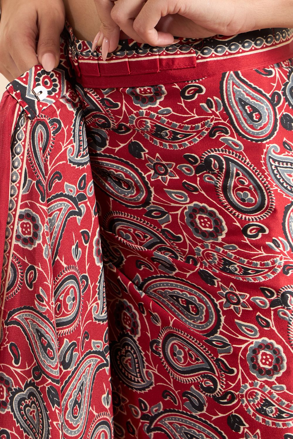 Rakhi Maroon Crepe Ajrakh Printed Ready To Wear Saree