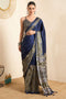 Rakhi Blue Crepe Ajrakh Printed Ready To Wear Saree