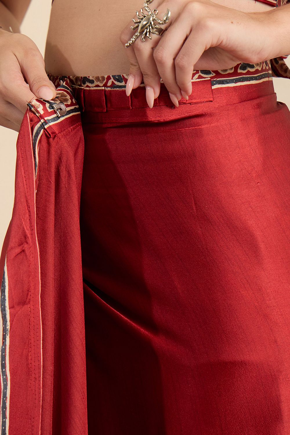 Rakhi Maroon Crepe Ajrakh Printed Ready To Wear Saree