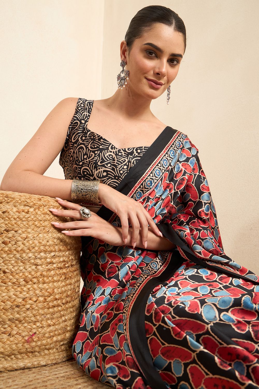 Rakhi Black Crepe Ajrakh Printed Ready To Wear Saree