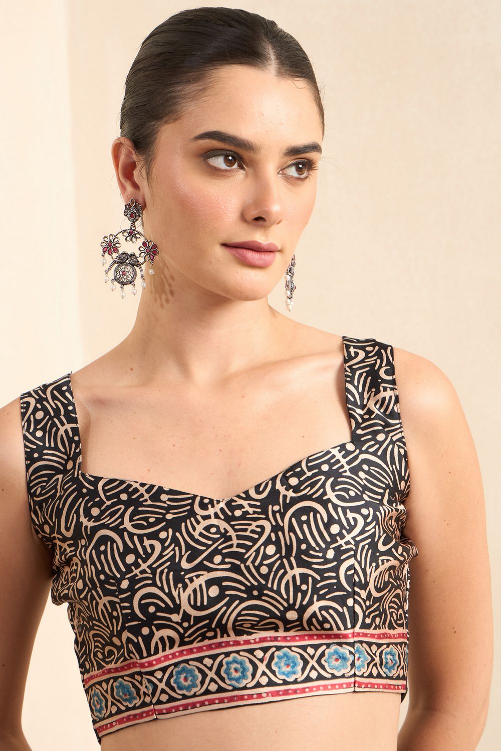 Rakhi Black Crepe Ajrakh Printed Ready To Wear Saree